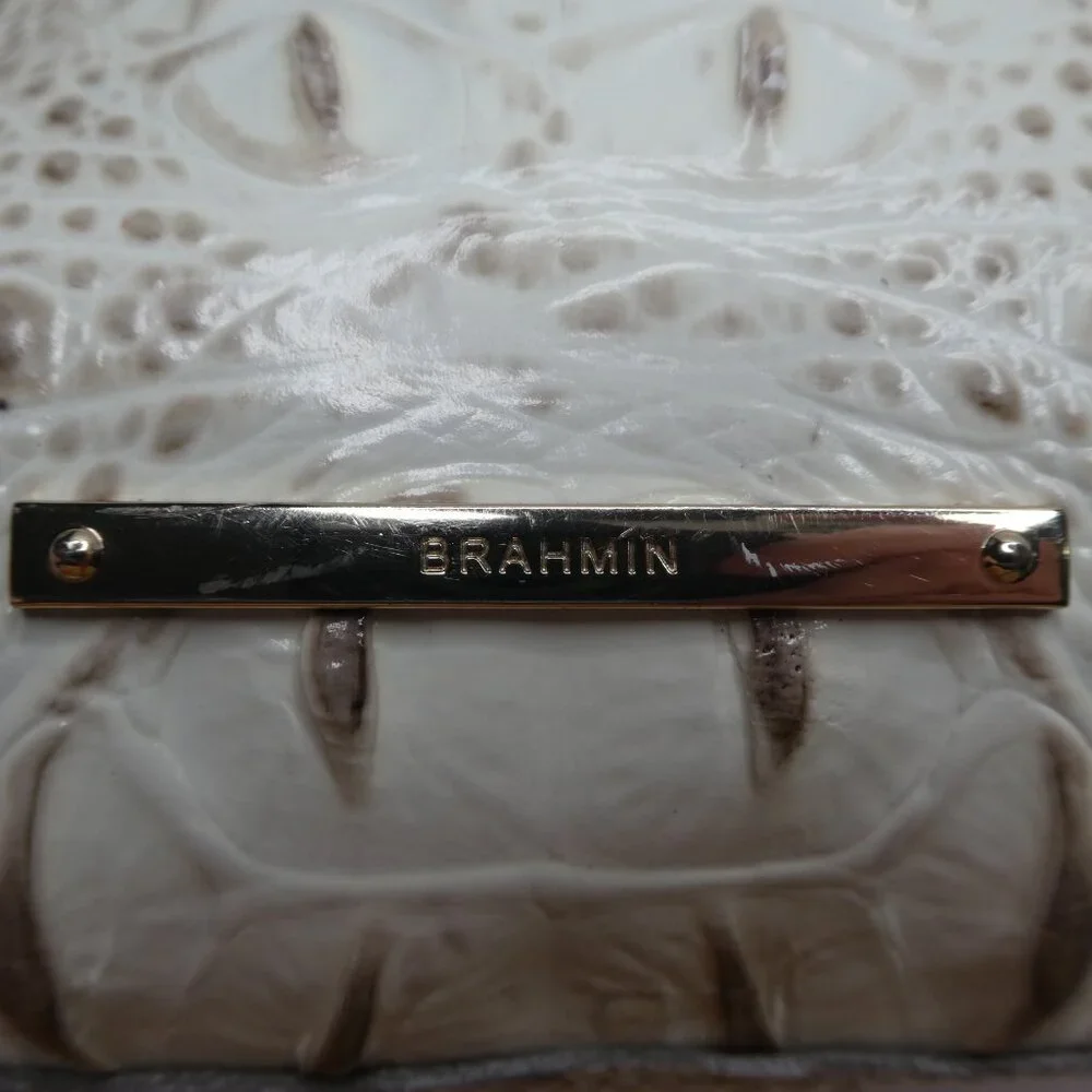 Brahmin Carrie Croc Embossed Leather Sand Dune Crossbody Purse Bag